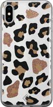 Casimoda® hoesje - Geschikt voor iPhone Xs - Luipaard - Siliconen/TPU telefoonhoesje - Backcover - Transparant - Bruin/beige