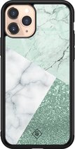 Casimoda® hoesje - Geschikt voor iPhone 11 Pro - Minty Marmer Collage - Luxe Hard Case Zwart - Backcover telefoonhoesje - Mint