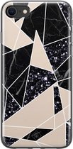 Casimoda® hoesje - Geschikt voor iPhone SE (2020) - Abstract Painted - Siliconen/TPU telefoonhoesje - Backcover - Geometrisch patroon - Zwart