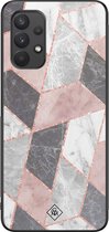 Casimoda® hoesje - Geschikt voor Samsung Galaxy A32 4G - Stone grid marmer / Abstract marble - Zwart TPU Backcover - Geometrisch patroon - Roze