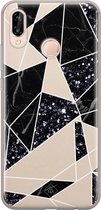 Casimoda® hoesje - Geschikt voor Huawei P20 Lite (2018) - Abstract Painted - Siliconen/TPU - Soft Case - Zwart - Geometrisch patroon