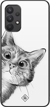 Casimoda® hoesje - Geschikt voor Samsung Galaxy A32 4G - Peekaboo Kat - Zwart TPU Backcover - Kat - Zwart