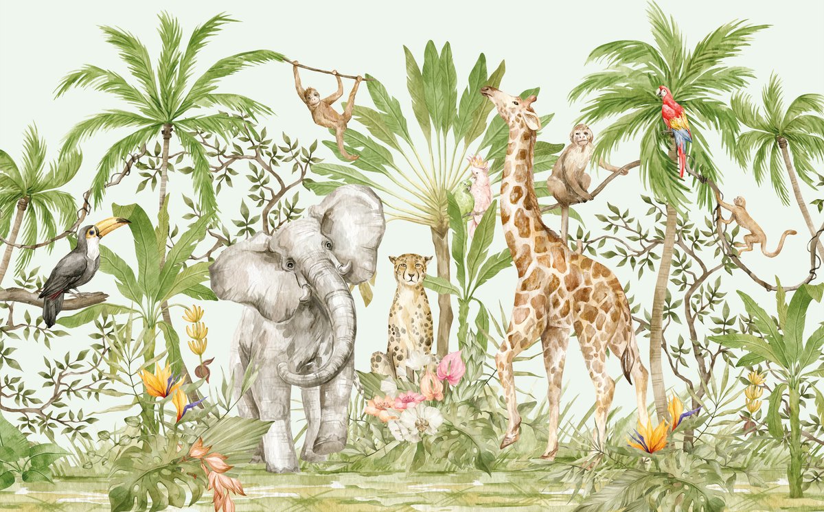 Walloha - Behang kinderkamer - Jungle verhaal - 389,6 x 280 cm