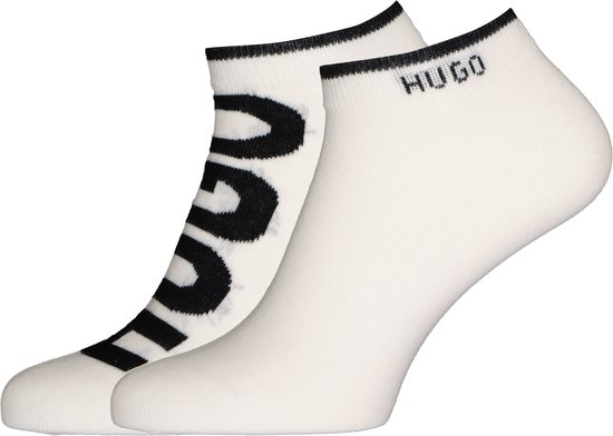 HUGO logo sokken (2-pack) - heren enkelsokken - wit - Maat: