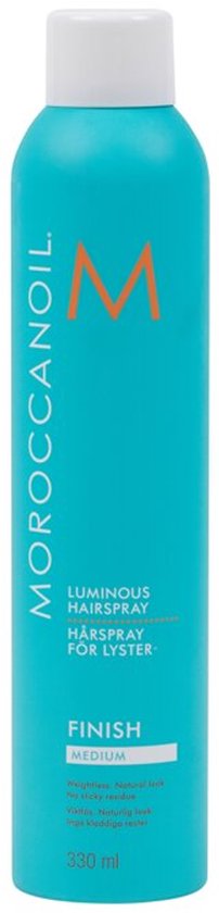 Turquoise Moroccanoil Luminous Hairspray for Longer Hair fles, 330ml.