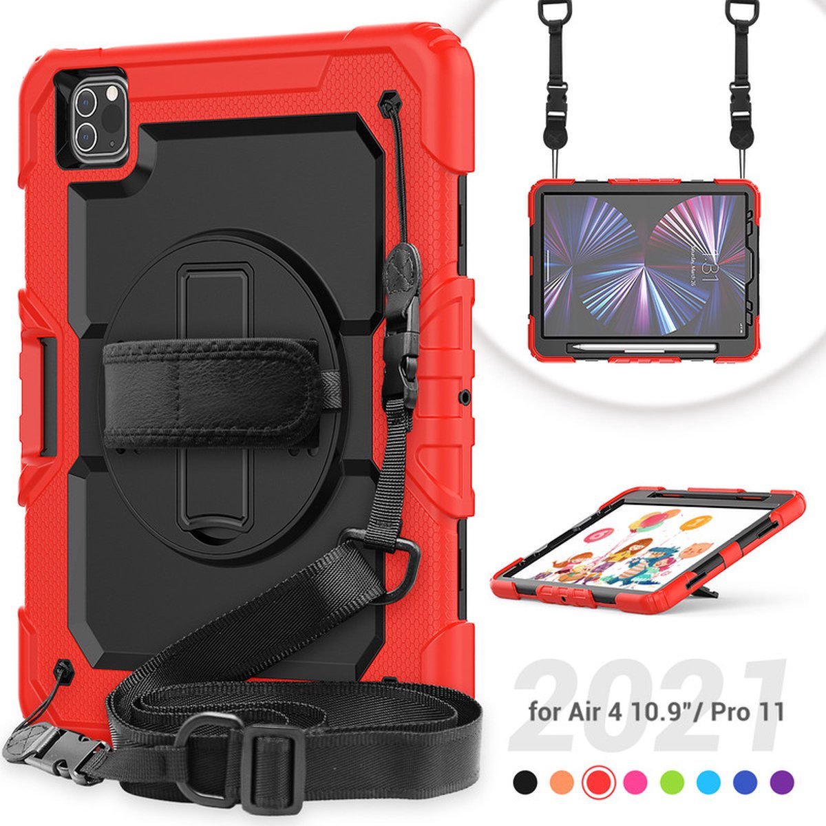 LuxeBass Tablet Kids Case met band geschikt voor Apple iPad Pro 11 (2021) - Rood