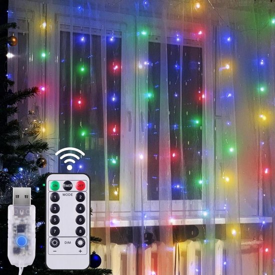 Kerst Gordijn 3 x 1 Meter - USB - RGB - Voor Buiten