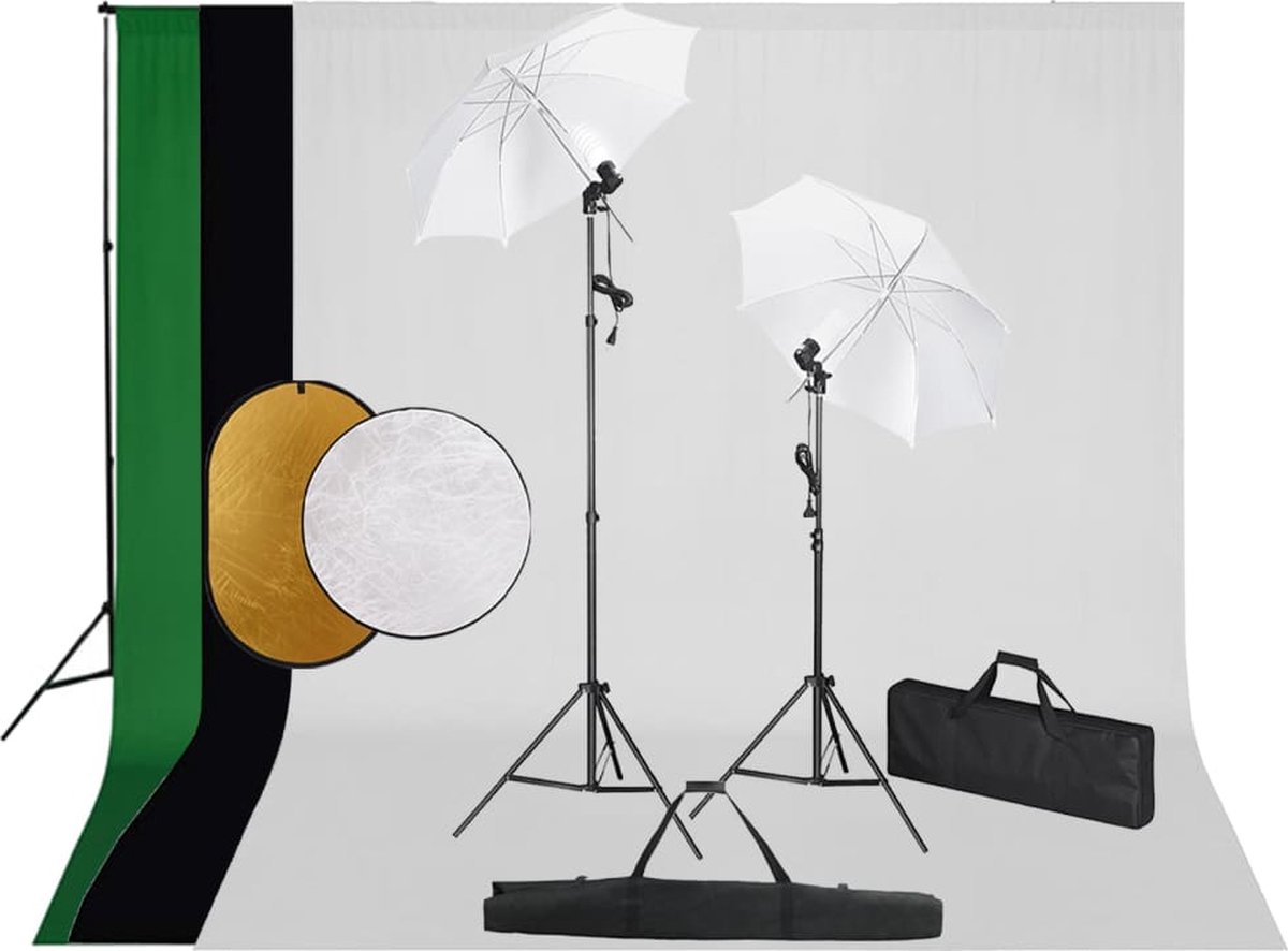 Prolenta premium Fotostudioset met lampen, paraplu's, achtergrond en reflector