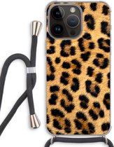 Case Company® - Hoesje met koord geschikt voor iPhone 14 Pro Max hoesje met Koord - Luipaard - Telefoonhoesje met Zwart Koord - Extra Bescherming aan alle Kanten en Over de Schermrand