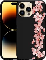 Geschikt voor Apple iPhone 14 Pro Max Hoesje Zwart Flower Branch - Designed by Cazy