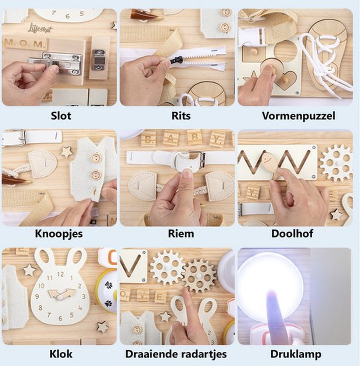 hahaland Baby Montessori Speelgoed Busy Board, Houten activiteitenbord