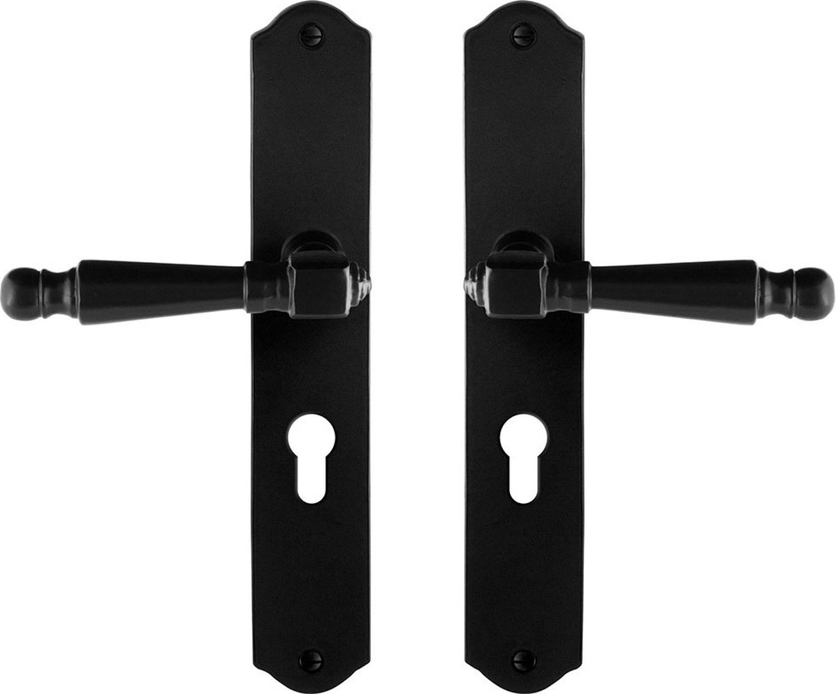 GPF6210.60 smeedijzer zwart Mela deurkruk op schild PC55, 238x41x4mm