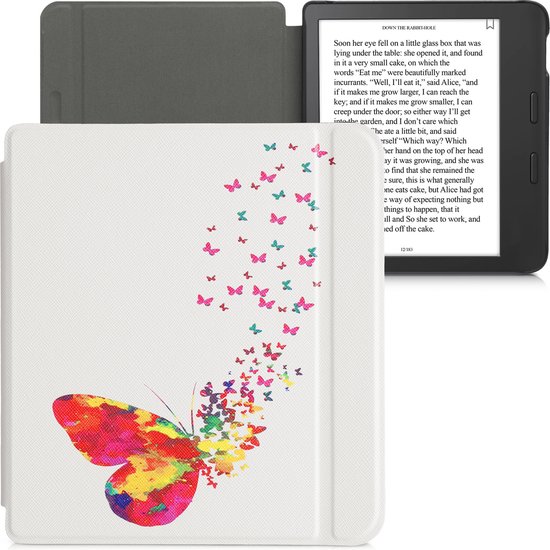 kwmobile e-reader hoesje geschikt voor Kobo Libra 2 hoes - E reader flip case met magnetische sluiting - Ereader cover - Zwerm Vlinders design in meerkleurig / roze / wit van kwmobile — afbeelding 4