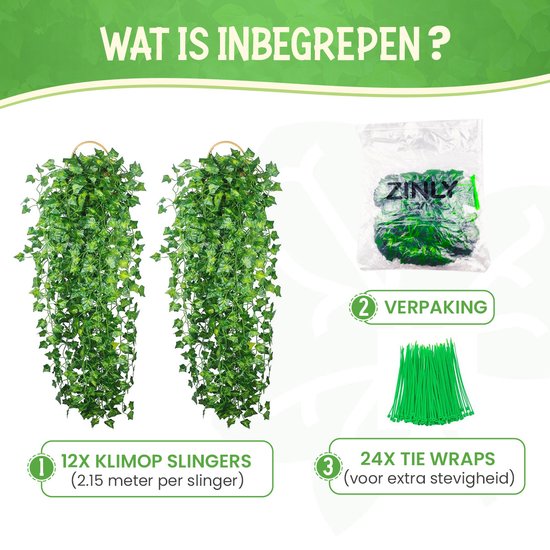 ZINLY - Klimop Slinger - 12 Stuks - 210cm - Kamer Decoratie Plant - voor binnen en buiten
