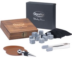 Whiskey Stones Set 18-delig - Whisky Stenen - Luxe Cadeau Set Man Vrouw - IJsklontjes Steen - Herbruikbare ijsblokjes – Qwality