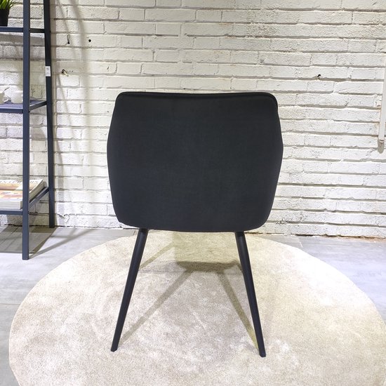 HTfurniture-Chaise de salle à manger Cruz-velours noir-avec accoudoir-pieds noirs