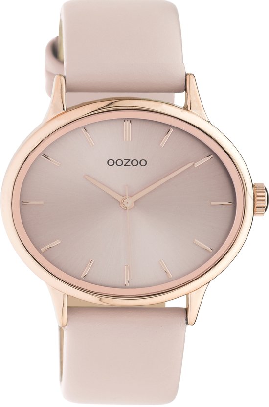 OOZOO Timpieces - rosé goudkleurige horloge met poeder roze leren band - C11052