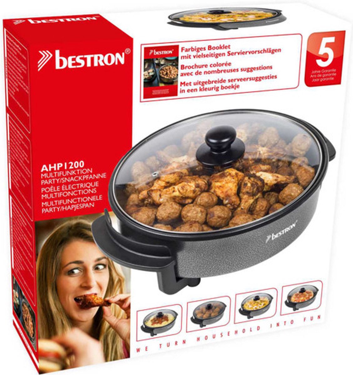 Bestron AHP1200 Elektrische Multifunctionele Party-Hapjespan Zwart