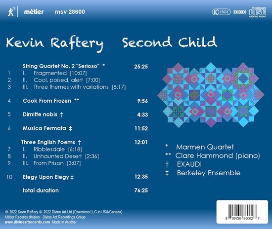 Clare Raftery Kevin Raftery: Second Child, Marmen Quartet / Berkeley Ensemble / Clare ...