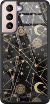 Leuke Telefoonhoesjes - Hoesje geschikt voor Samsung Galaxy S21 - Sterren, zon, maan - Hard case - Sterren - Zwart, Goud