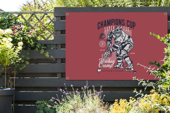 Tuinposter 120x80 cm - Tuindecoratie IJshockey schaatsen - Sport - Vintage - Poster voor in de tuin - Buiten decoratie - Schutting tuinschilderij - Tuindoek muurdecoratie - Wanddecoratie balkondoek