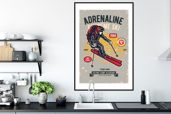 Cadre photo avec affiche - Ski - Sport - Vintage - Grijs - 80x120 cm - Cadre pour affiche
