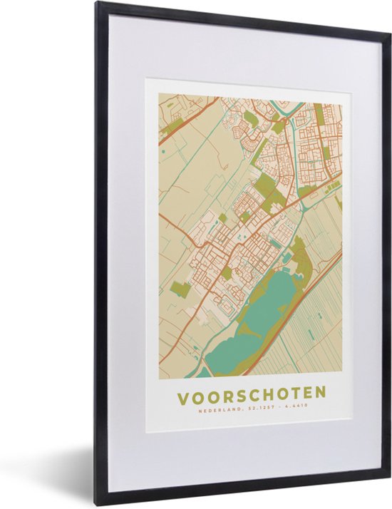 Fotolijst incl. Poster - Stadskaart - Plattegrond - Voorschoten - Kaart - 40x60 cm - Posterlijst