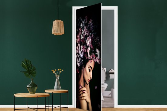 Sticker pour porte Blossom - Femme - Rose - Fleurs - Luxe - 90x235 cm - Affiche de porte