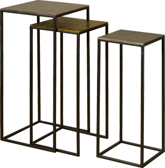 RENEW Iron side square table w alu top set of 3 bol