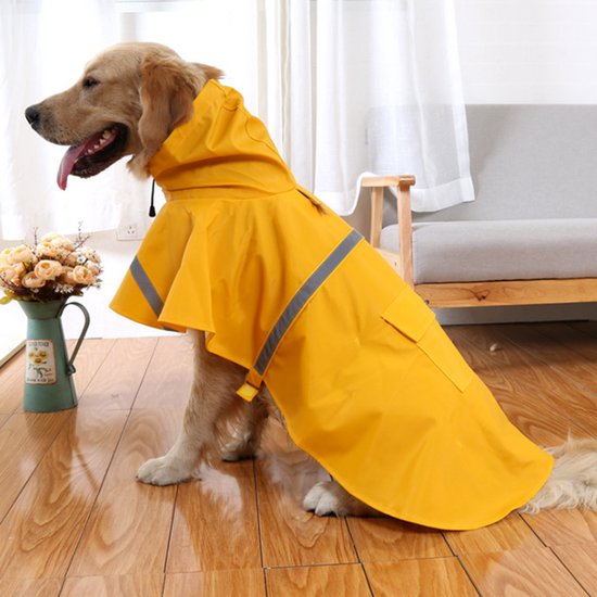 Waterproof Honden regenjas Maat S/M - poncho voor honden met reflectie strip - GEEL