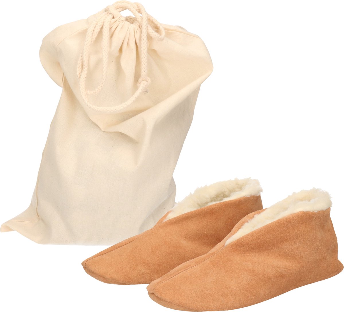 Beige Spaanse kinder sloffen/pantoffels van echt leer/suede maat 26 met handige opbergzak - Voor kinderen