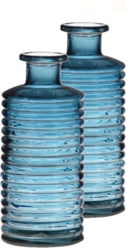 Set van 2x stuks glazen stijlvolle bloemenvaas/vazen transparant blauw met diameter 14.5 cm en hoogte 31 cm - Bloemen/kunstbloemen