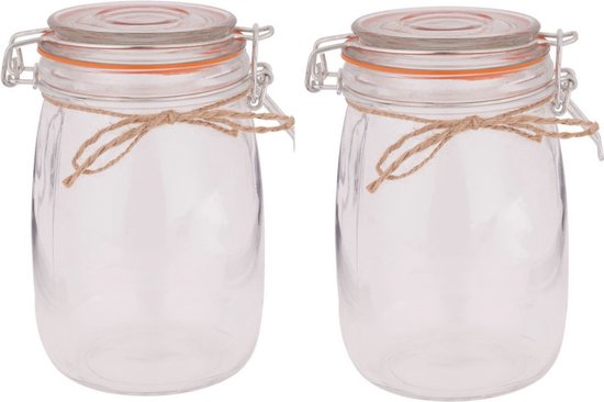 Le bocal de Verres 4x / bocaux avec bague de caoutchouc rouge, le Bocaux à conserves et clip de fermeture - bocaux - bocaux - boîtes de Bidons alimentaires