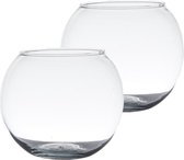 Set van 2x stuks transparante ronde bol vissenkom vaas/vazen van glas 11 x 14 cm - Bloemenvaas voor binnen gebruik