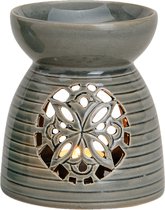 Ronde keramische geurbrander/oliebrander 13 x 15 cm grijs - Waxbrander - Aromabrander - Geurbranders - Geuroliebranders