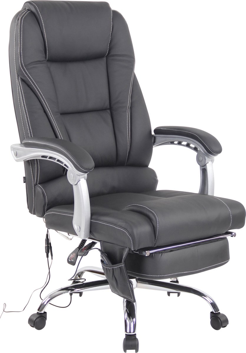 CLP Pacific Bureaustoel Ergonomisch met Massagefunctie - Echt Leer Zwart - CLP Trading - €249,90