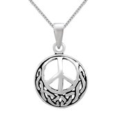 Zilveren ketting vrouw | Zilveren ketting met hanger, bewerkte maansikkel met vredesteken