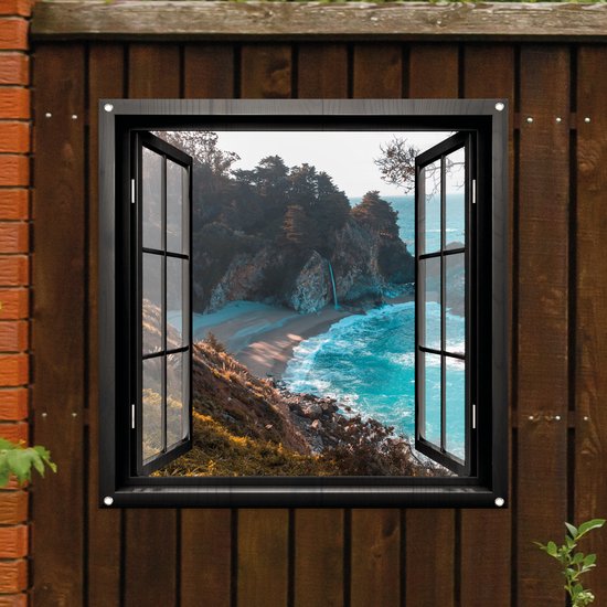 Affiche de jardin Fenêtre transparente n°5 - Décoration de jardin - 80 x 80 cm - Toile de jardin - PosterGuru