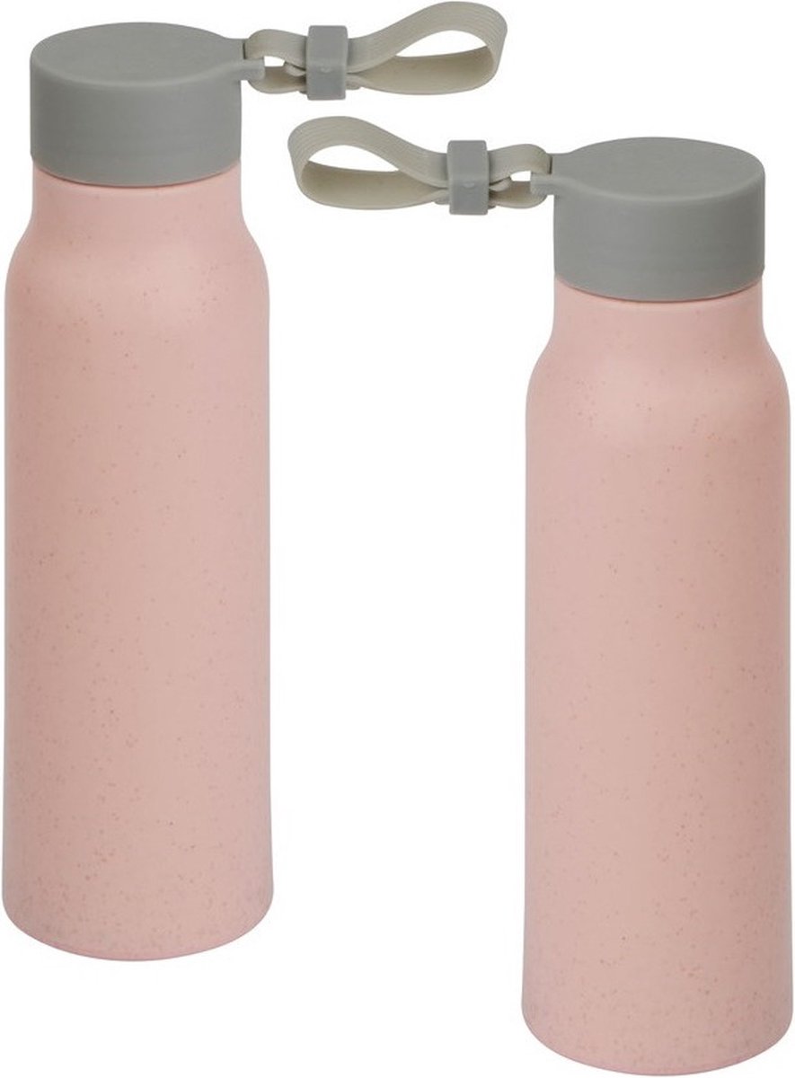 2x Stuks glazen waterfles/drinkfles licht rode coating met kunststof schroefdop 300 ml - Sportfles - Bidon