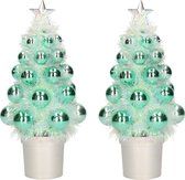 3x Mini kunst kerstboompje mint groen met kerstballen 19 cm - Kerstversiering - Kunstboompje