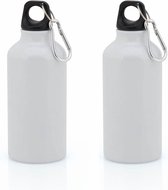 4x Stuks aluminium waterfles/drinkfles wit met schroefdop en karabijnhaak 400 ml - Sportfles - Bidon