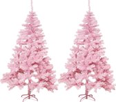 2x stuks kunst kerstbomen/kunstbomen roze 180 cm - Kunst kerstbomen / kunstbomen