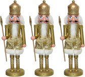 3x stuks kerstbeeldjes kunststof notenkraker poppetjes/soldaten goud 28 cm kerstbeeldjes - Kerstversiering/woondecoratie