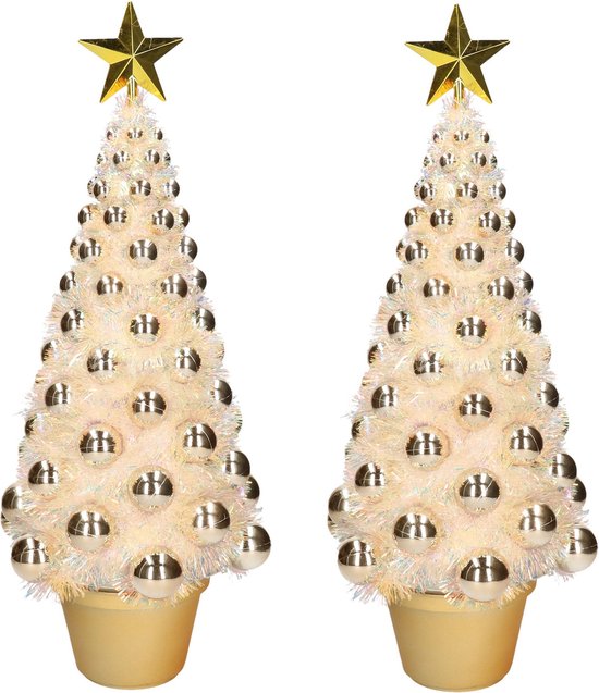 2x stuks complete kunstkerstbomen met lichtjes en ballen goud - Kerstversiering - Kerstbomen - Kerstaccessoires - Kerstverlichting