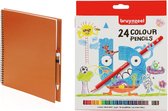 Oranje schetsboek/tekenboek met 24 kleurpotloden - Tekenen/kleuren