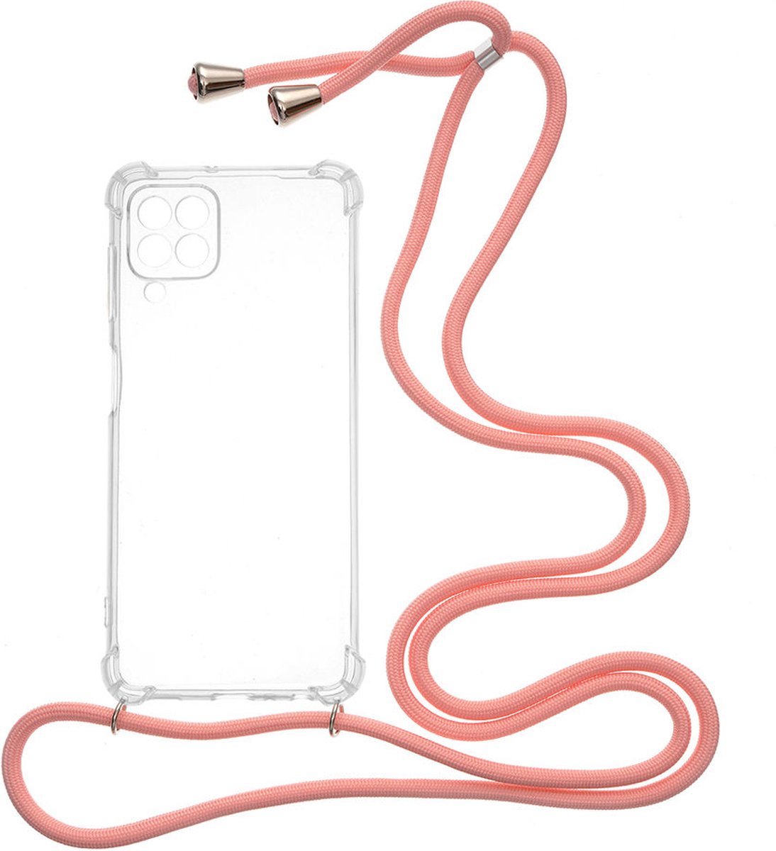 Shop4 - Samsung Galaxy A22 4G Hoesje - Zachte Back Case TPU Siliconen met Koord Roze