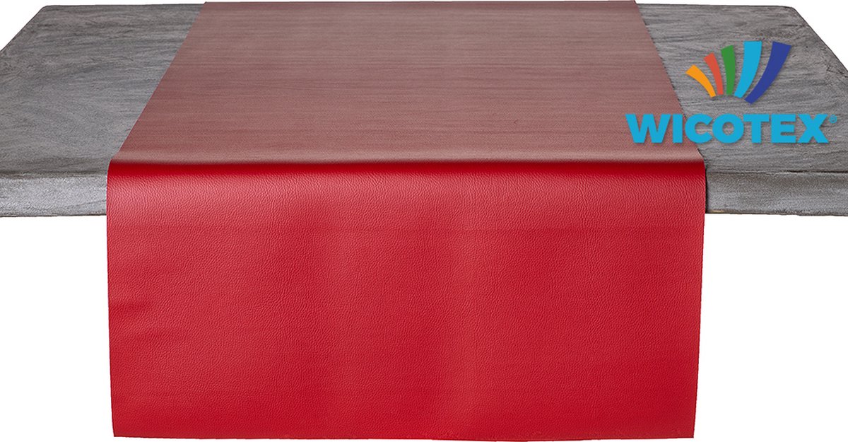 Wicotex Tafelloper-Leer-Skai leer- moon rood 45x140cm-Tafellopers textiel