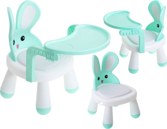 Baby Kinderstoel - Eetstoel - Tafel om te eten en spelen - Konijn - Wit/mint - Speeltafel