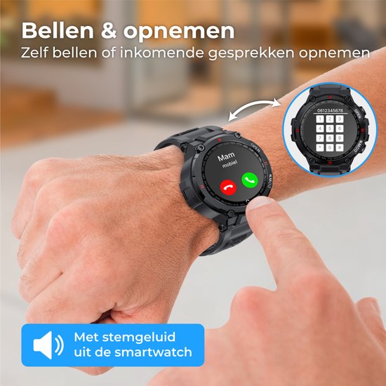 Nuvance Outdoor Smartwatch - 45 mm - IP67 Waterdicht - Bluetooth Smartwatch voor Dames en Heren - Smartwatches- Sporthorloge
