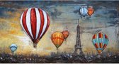 Schilderij - Wanddecoratie - Metalen - Ballonnen in Parijs - Decoratie - Woonaccessoires - 70x140x5 cm
